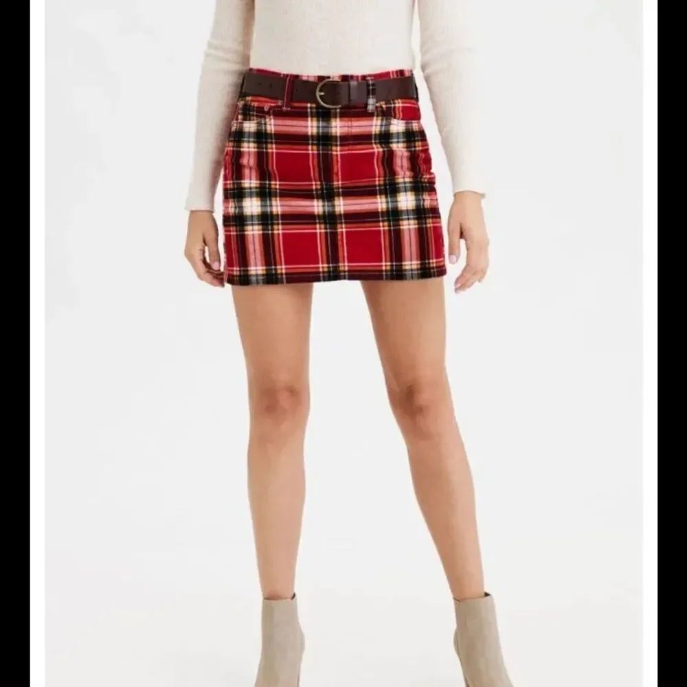 american eagle red corduroy plaid skirt size 10